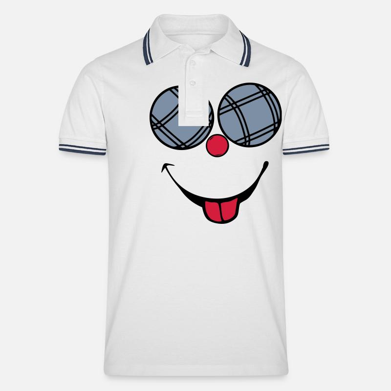 petanque boule smiley sourire langue2 - Polo tipped Homme - blanc/marine