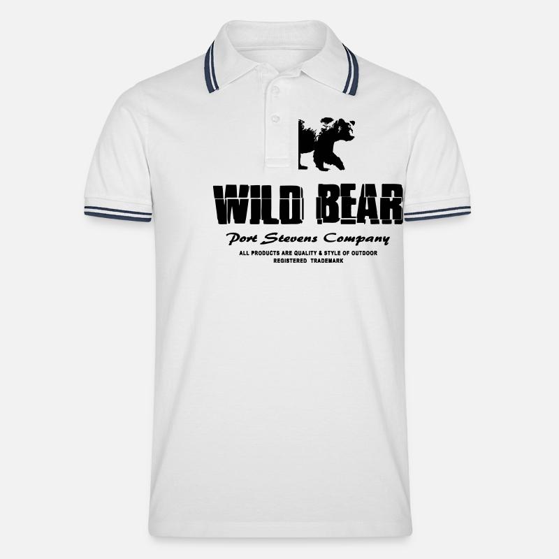 Wild Bear - Männer Tipped Poloshirt - Weiß/Navy