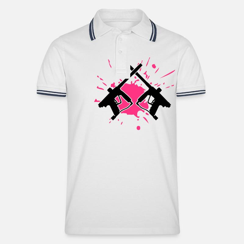paintball_crossed_guns_splash - Männer Tipped Poloshirt - Weiß/Navy