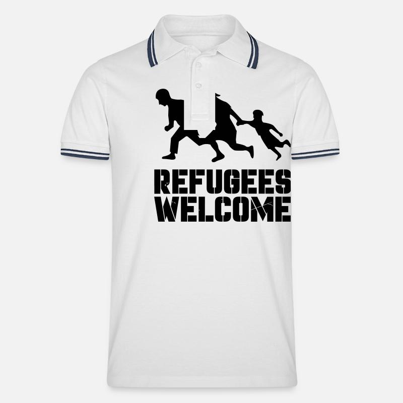 Refugees Welcome - Männer Tipped Poloshirt - Weiß/Navy