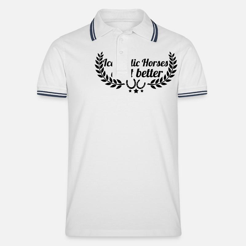 Icelandic horses - Isländer - Männer Tipped Poloshirt - Weiß/Navy