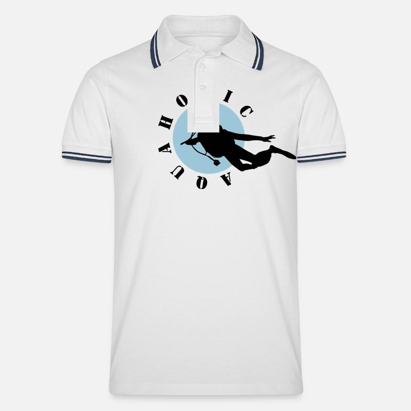 Diving: Aquaholic - Männer Tipped Poloshirt - Weiß/Navy