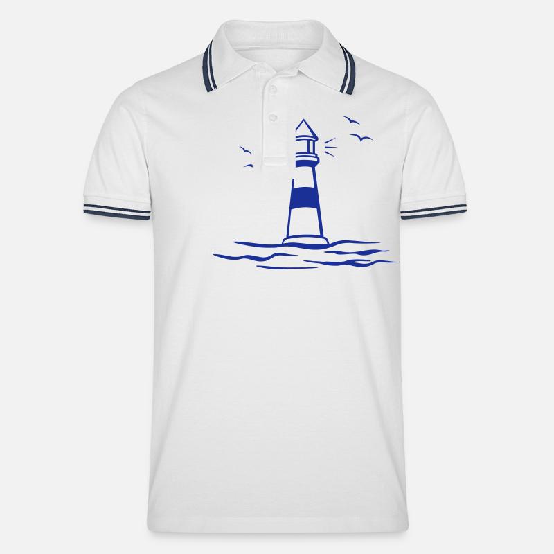 Leuchtturm, Meer, Möwen - Männer Tipped Poloshirt - Weiß/Navy