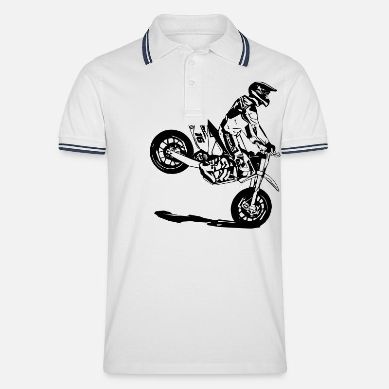 Supermoto - Männer Tipped Poloshirt - Weiß/Navy