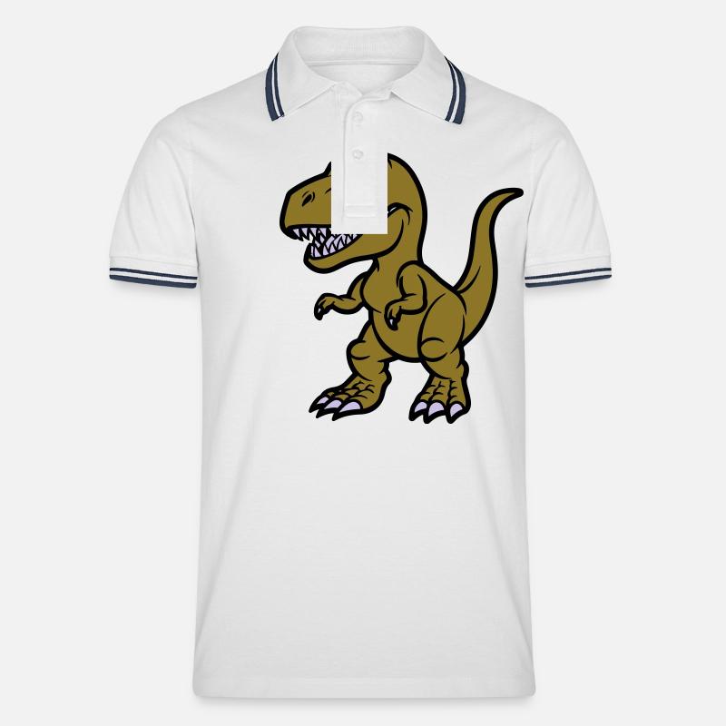 T Rex Comic - Männer Tipped Poloshirt - Weiß/Navy