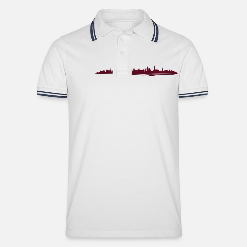 Skyline - Schwerin - Männer Tipped Poloshirt - Weiß/Navy