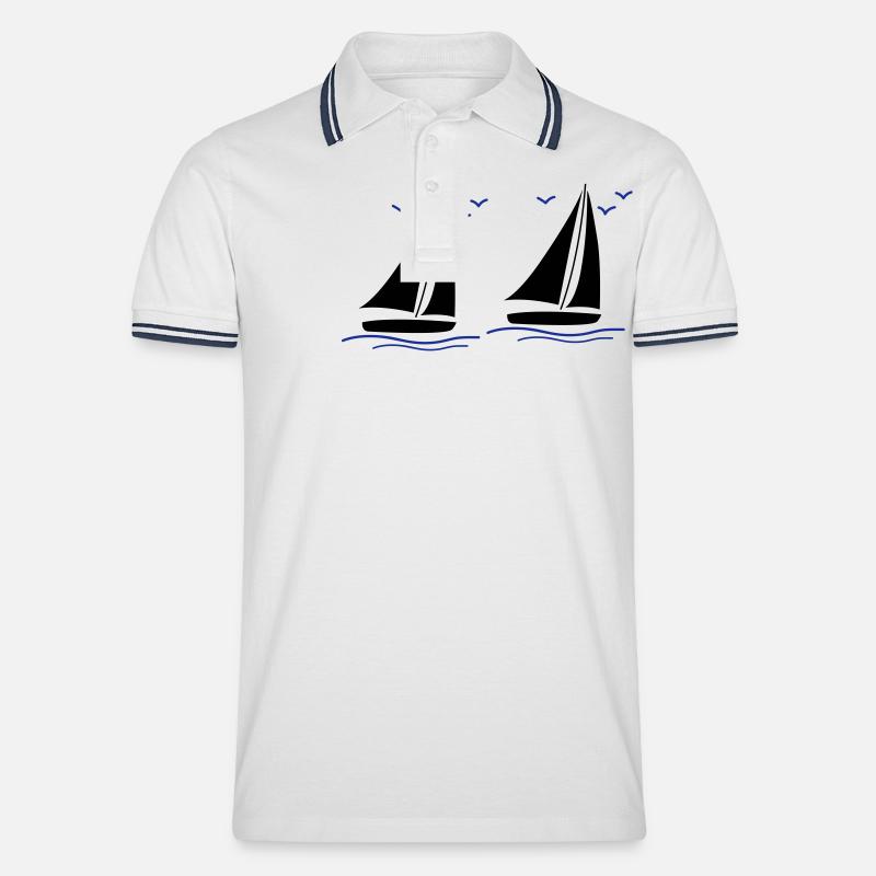 segelboote 02 - Männer Tipped Poloshirt - Weiß/Navy