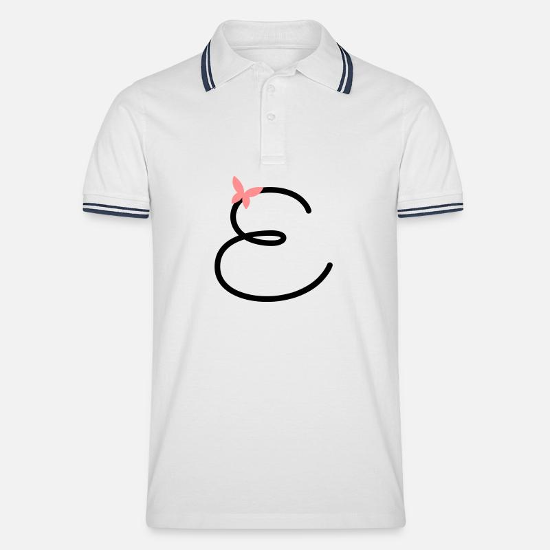 Buchstabe E Schmetterlingsbuchstabe - Männer Tipped Poloshirt - Weiß/Navy