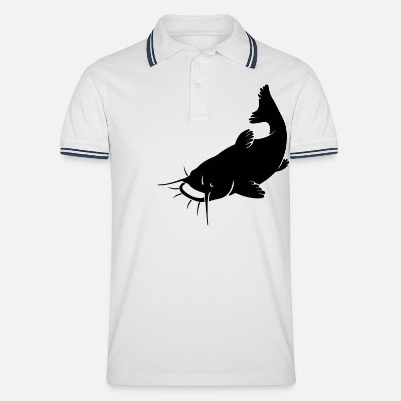 Catfish Silhouette - Männer Tipped Poloshirt - Weiß/Navy