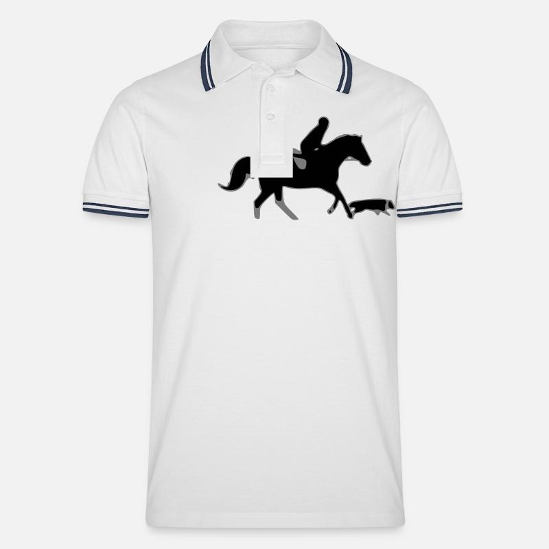 reiter_pferd_hund - Männer Tipped Poloshirt - Weiß/Navy
