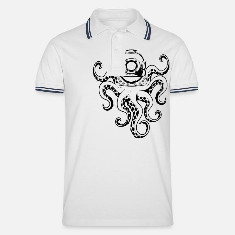 Poulpe avec casque de plongée - Polo tipped Homme - blanc/marine