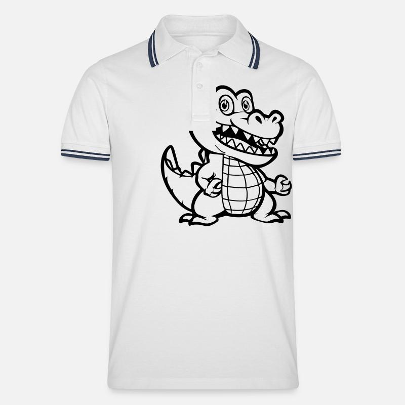 krokodil tier comic - Männer Tipped Poloshirt - Weiß/Navy
