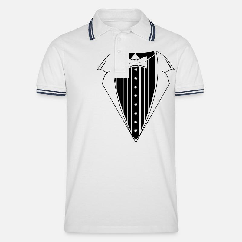 Anzug mit Fliege - Männer Tipped Poloshirt - Weiß/Navy