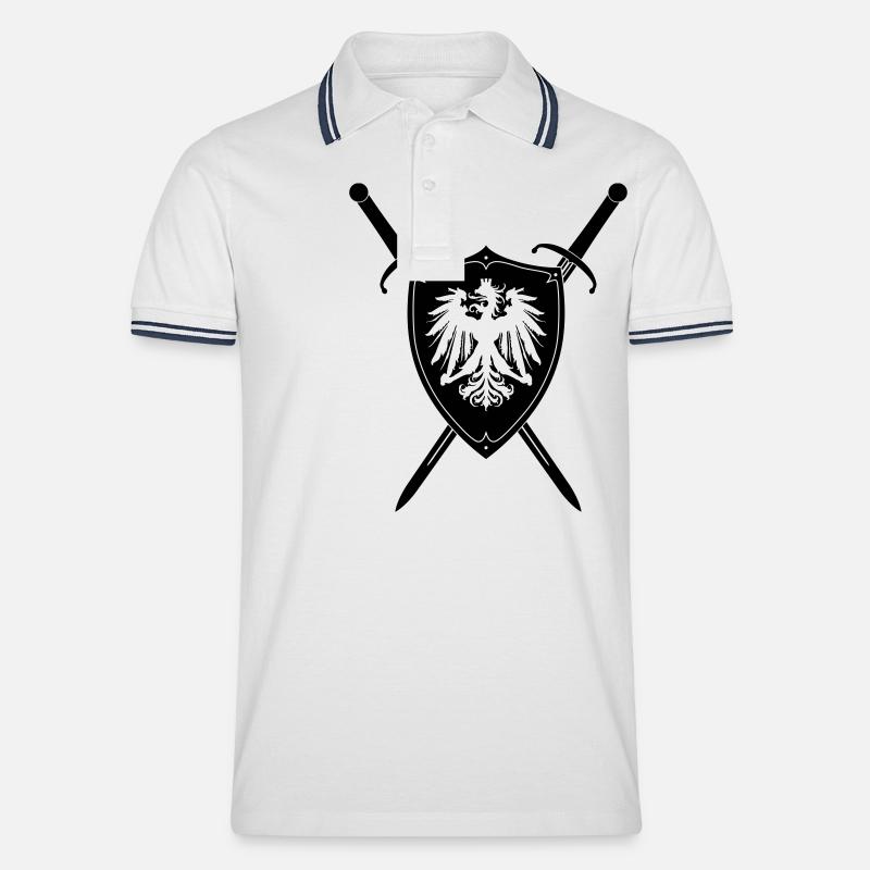 Adler Schild Schwert - Männer Tipped Poloshirt - Weiß/Navy