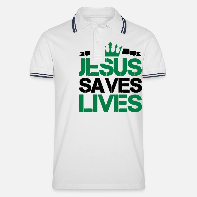 jesus saves lives - Männer Tipped Poloshirt - Weiß/Navy
