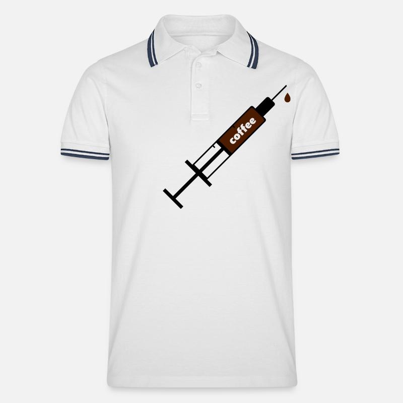 Kaffee Coffee Sucht Spritze - Männer Tipped Poloshirt - Weiß/Navy