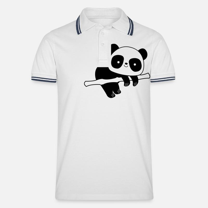 Pandabär - Männer Tipped Poloshirt - Weiß/Navy