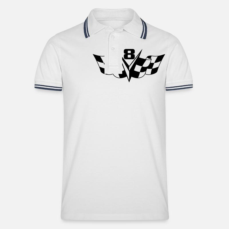 V8 Power - Männer Tipped Poloshirt - Weiß/Navy