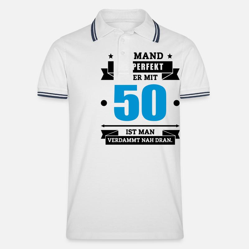 Funshirt 50 - Männer Tipped Poloshirt - Weiß/Navy