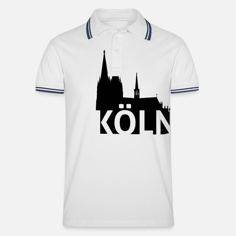 Kölner Dom - Männer Tipped Poloshirt - Weiß/Navy