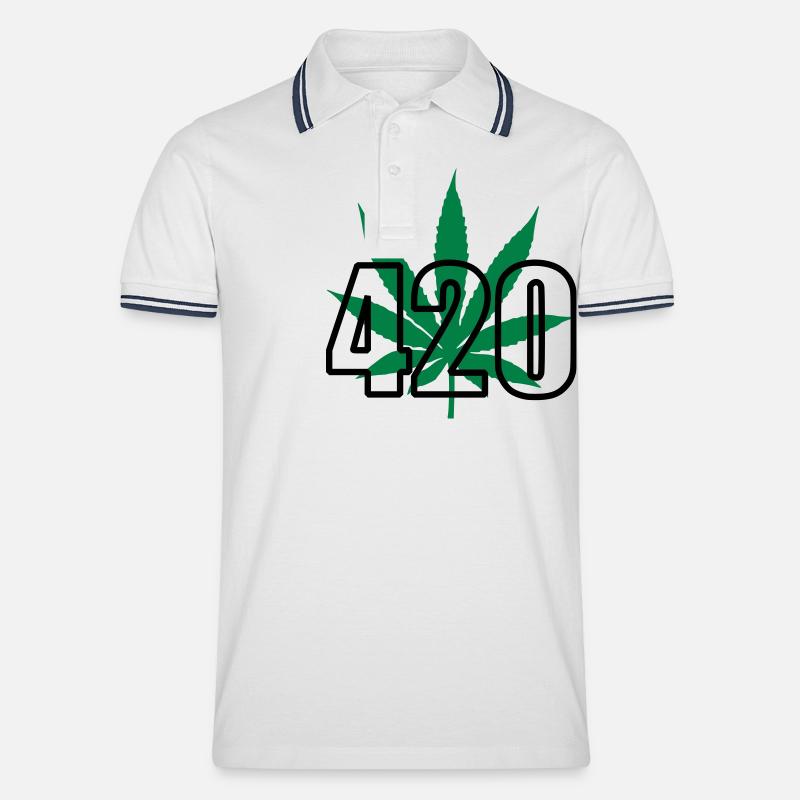 420 Cannabis - Männer Tipped Poloshirt - Weiß/Navy