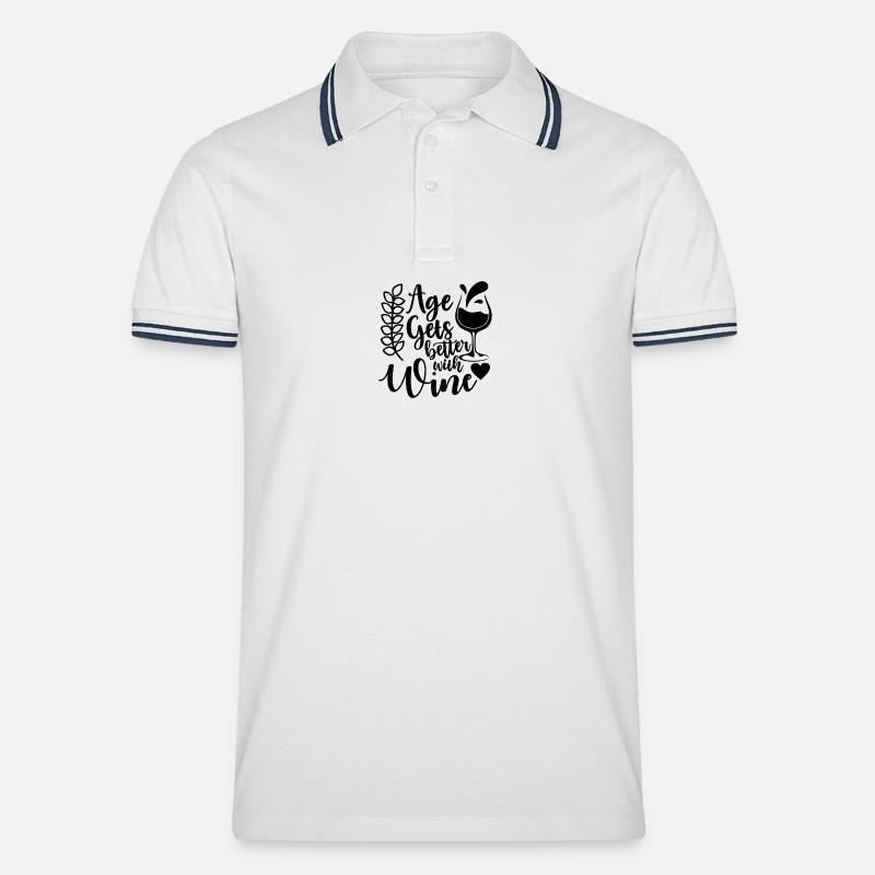 Age Gets Better With Wine Spruch - Männer Tipped Poloshirt - Weiß/Navy