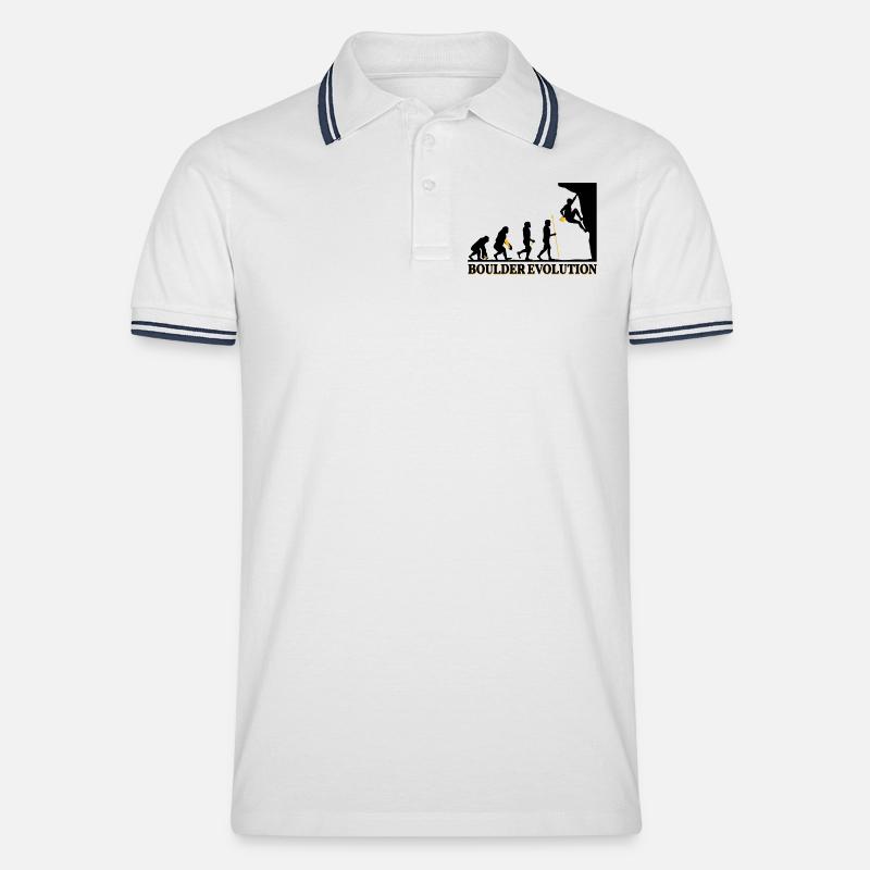 Boulder Evolution Klettern Bergsteigen Spruch - Männer Tipped Poloshirt - Weiß/Navy