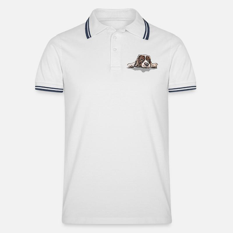 Cavalier King Charles Spaniel - Männer Tipped Poloshirt - Weiß/Navy
