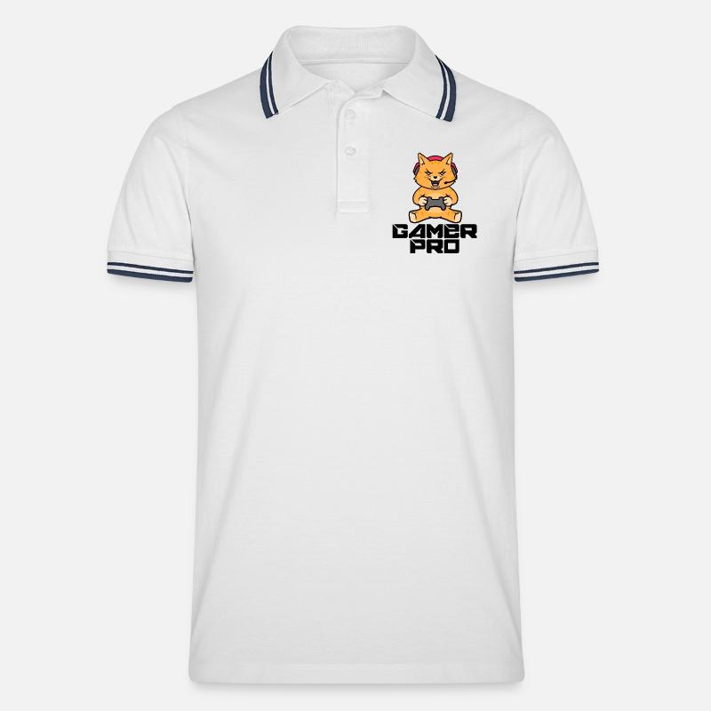 Gamer Zocker Headset Controller Videogames - Männer Tipped Poloshirt - Weiß/Navy