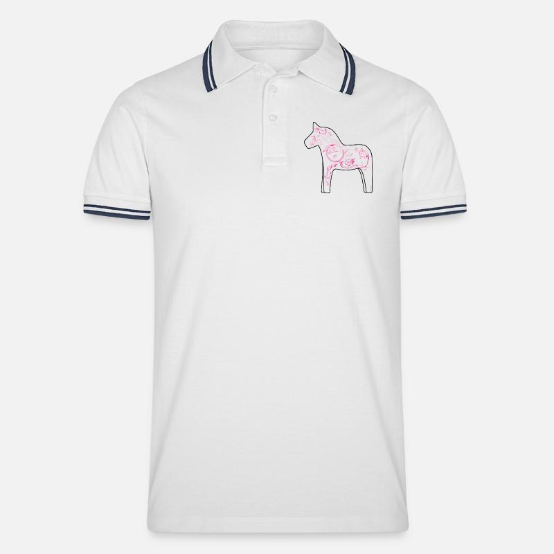 Dala Pferd Pink - Männer Tipped Poloshirt - Weiß/Navy