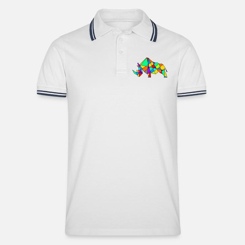 Geometrisches Kamel Puzzle Neonfarben - Männer Tipped Poloshirt - Weiß/Navy