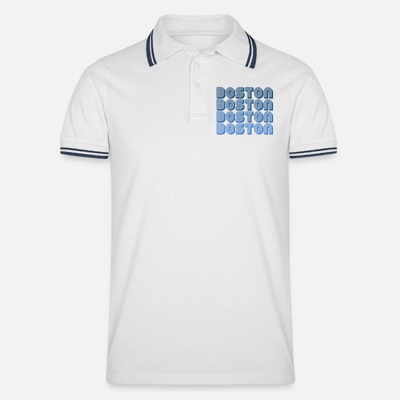 Boston Block Grid Muster - Männer Tipped Poloshirt - Weiß/Navy