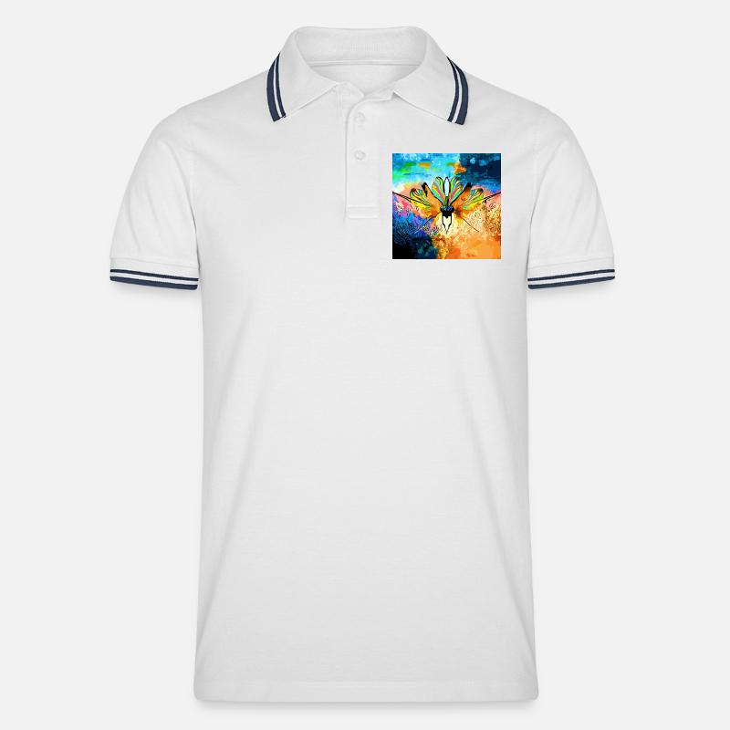 Bunter Falter im Farbmeer - Männer Tipped Poloshirt - Weiß/Navy