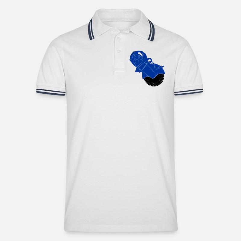 Pflastersteinsäge oder Steinsägemaschine - Männer Tipped Poloshirt - Weiß/Navy