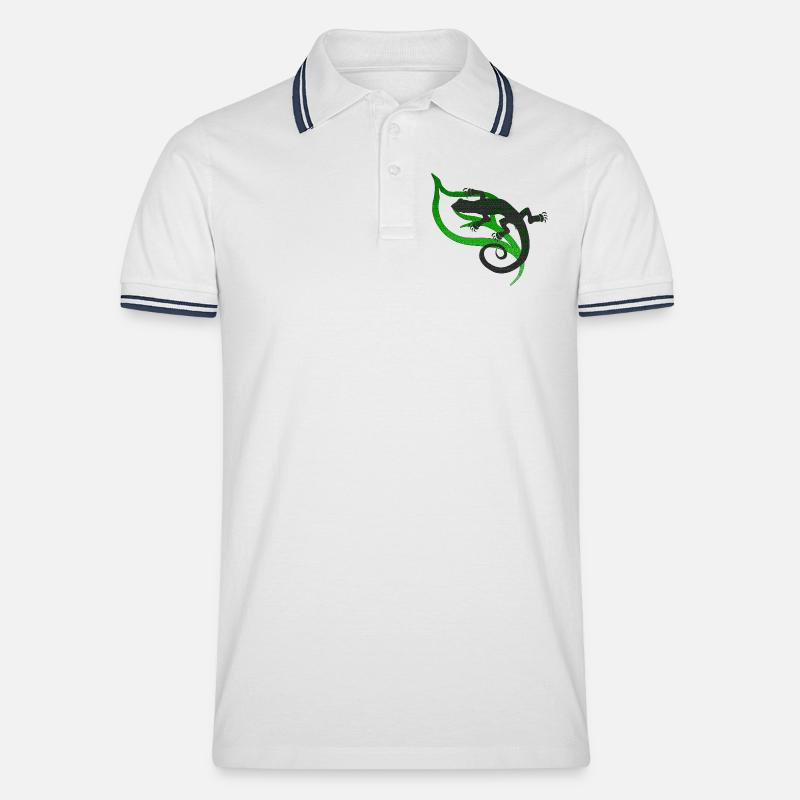 coole eidechsenmotive, Eidechsentribal - Männer Tipped Poloshirt - Weiß/Navy