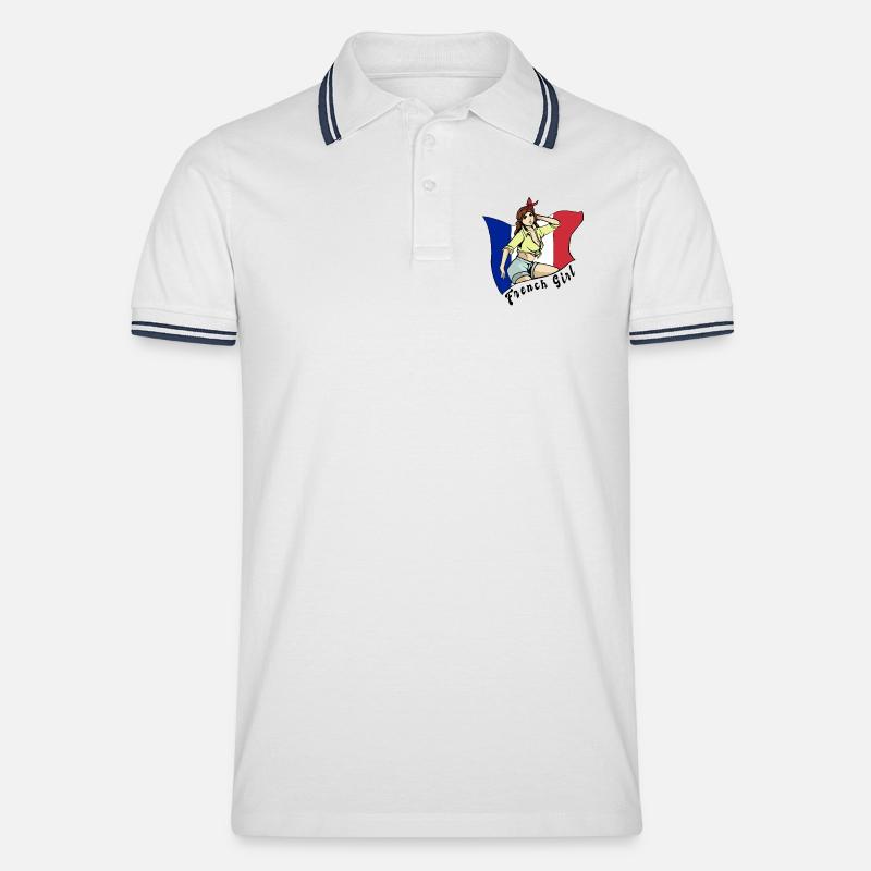 Frankreich Mädchen Flaggen Design - Männer Tipped Poloshirt - Weiß/Navy