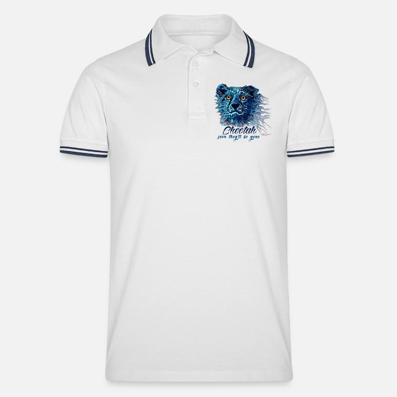 Neongepard Blaulichtflammen - Männer Tipped Poloshirt - Weiß/Navy
