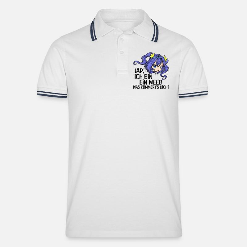 Comic Mädchen Anime Mangastyle Manga Statement - Männer Tipped Poloshirt - Weiß/Navy