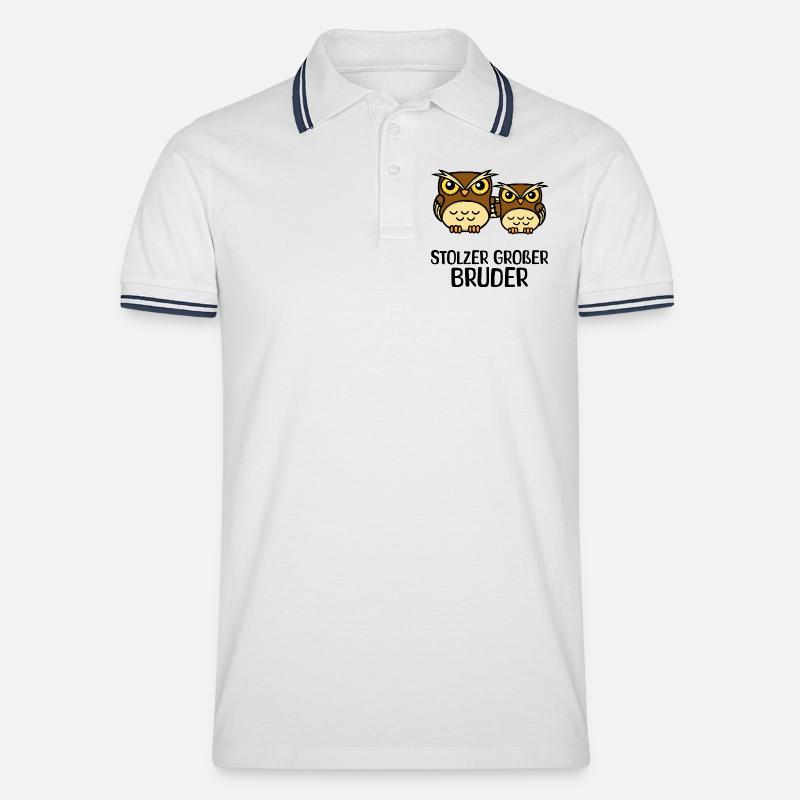 Großer Bruder Statement Eule Geschwisterliebe - Männer Tipped Poloshirt - Weiß/Navy