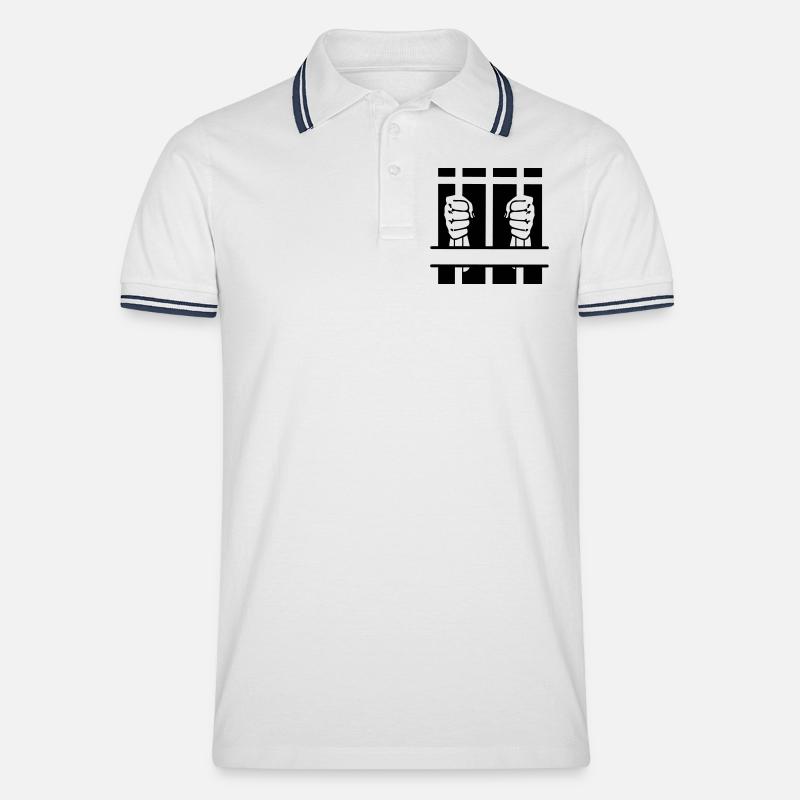 Zwei Fäuste hinter Gittern und Leerzeichen - Männer Tipped Poloshirt - Weiß/Navy