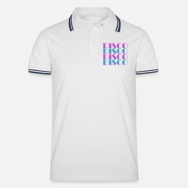 Lebendiges Disco-Textmuster-Design - Männer Tipped Poloshirt - Weiß/Navy
