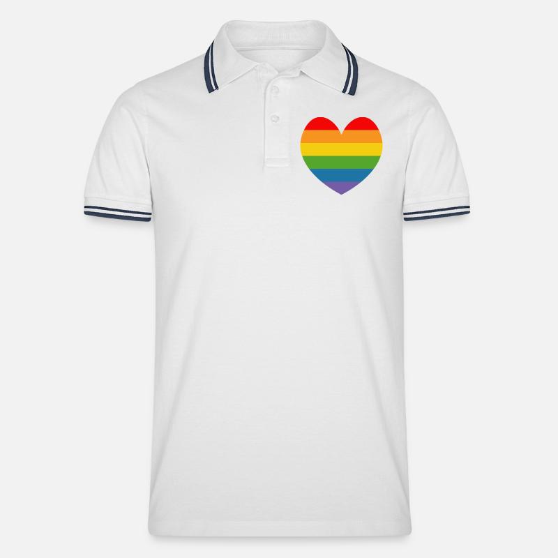 LGBT CSD TShirt Regenbogen HERZ - Männer Tipped Poloshirt - Weiß/Navy