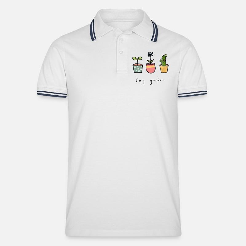 Tiny Garden Blumentöpfe - Männer Tipped Poloshirt - Weiß/Navy