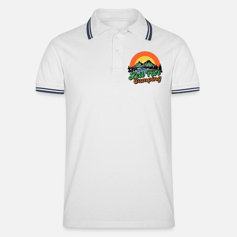 Campingplatz Camping Statement Berge Camper - Männer Tipped Poloshirt - Weiß/Navy
