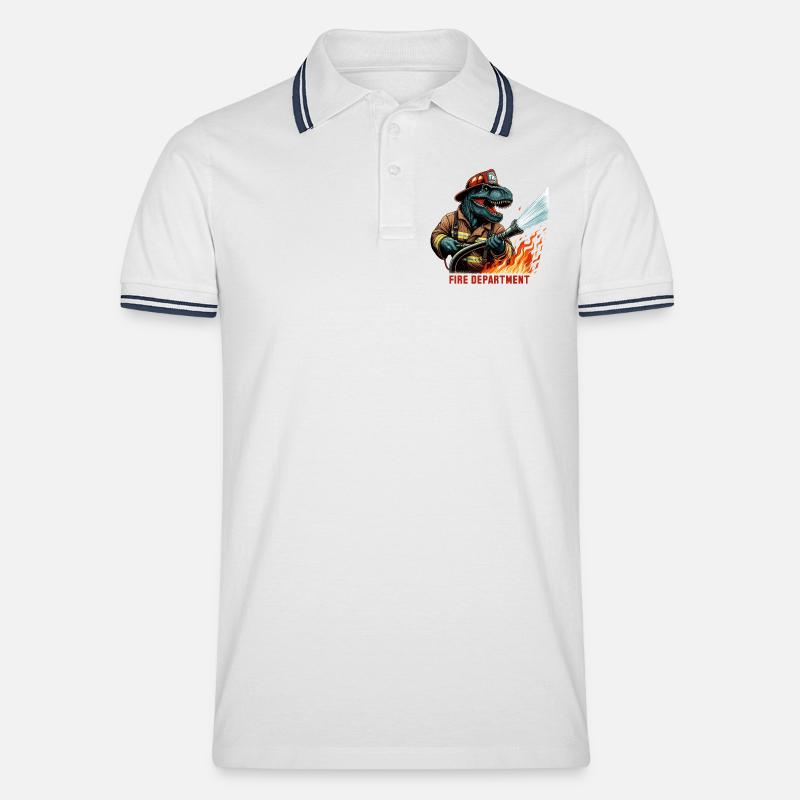 Pompier T-Rex cadeau - Polo tipped Homme - blanc/marine