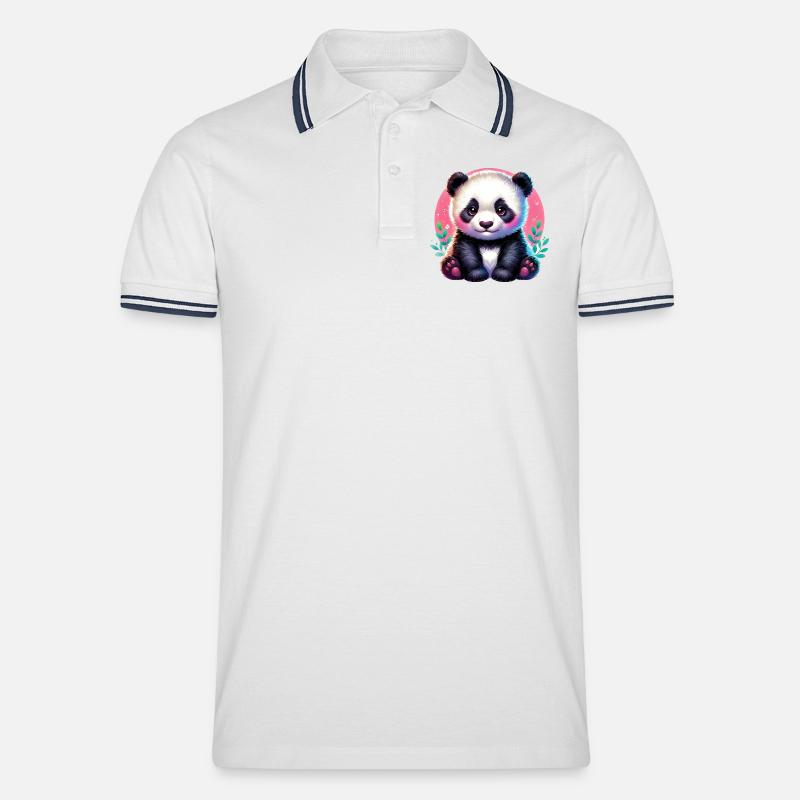 Panda - Männer Tipped Poloshirt - Weiß/Navy