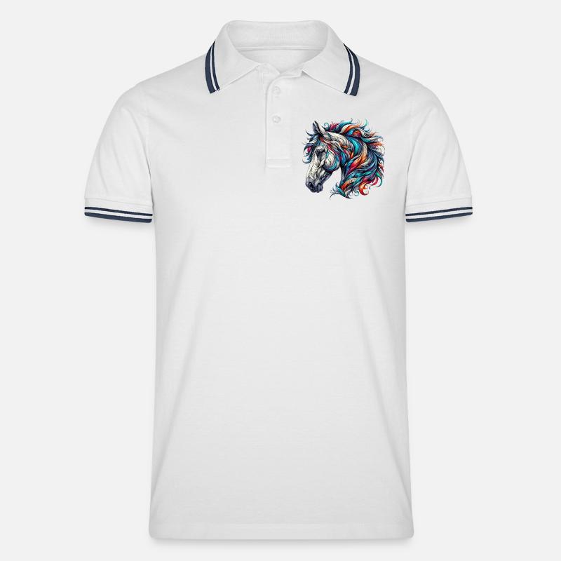 Pferd - Männer Tipped Poloshirt - Weiß/Navy