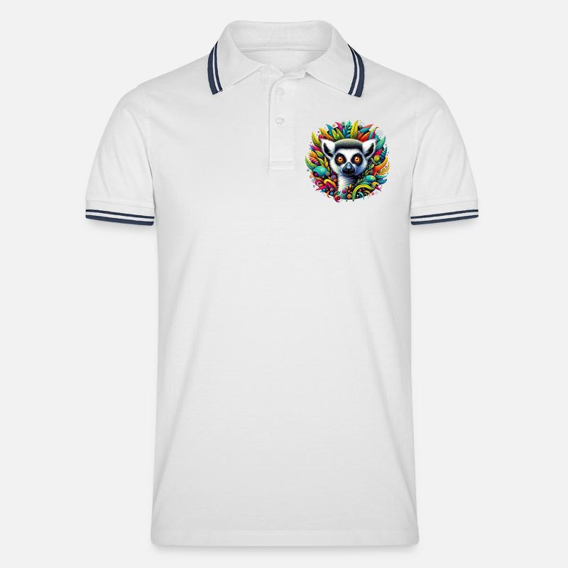 Lemur - Männer Tipped Poloshirt - Weiß/Navy