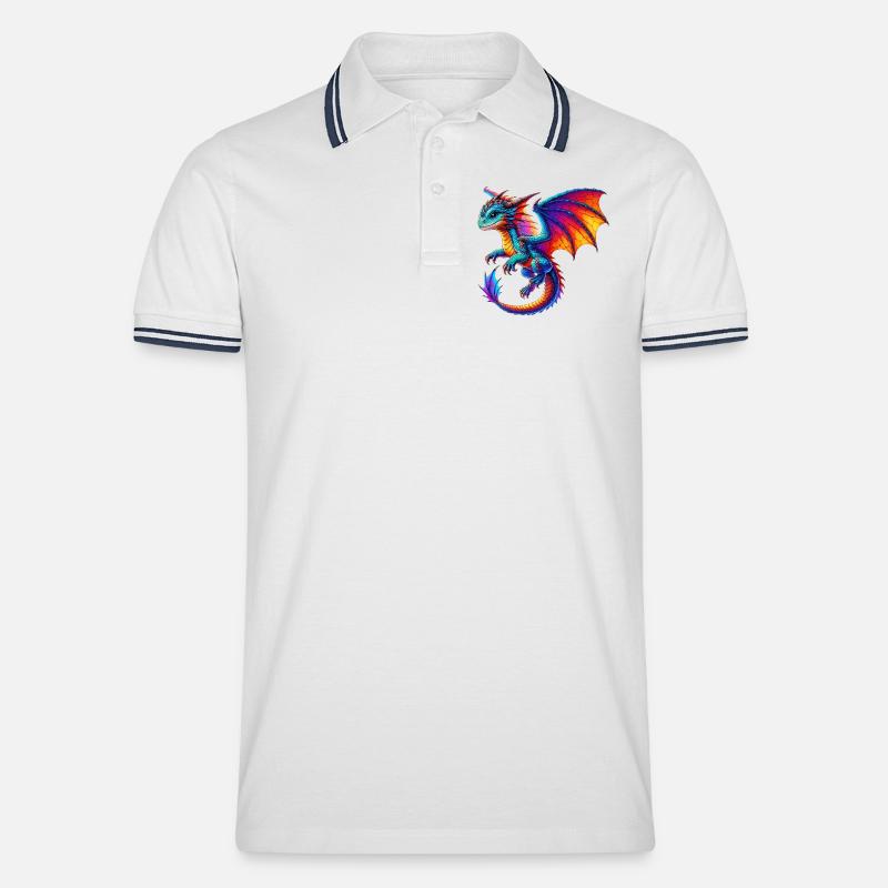 Drache - Männer Tipped Poloshirt - Weiß/Navy