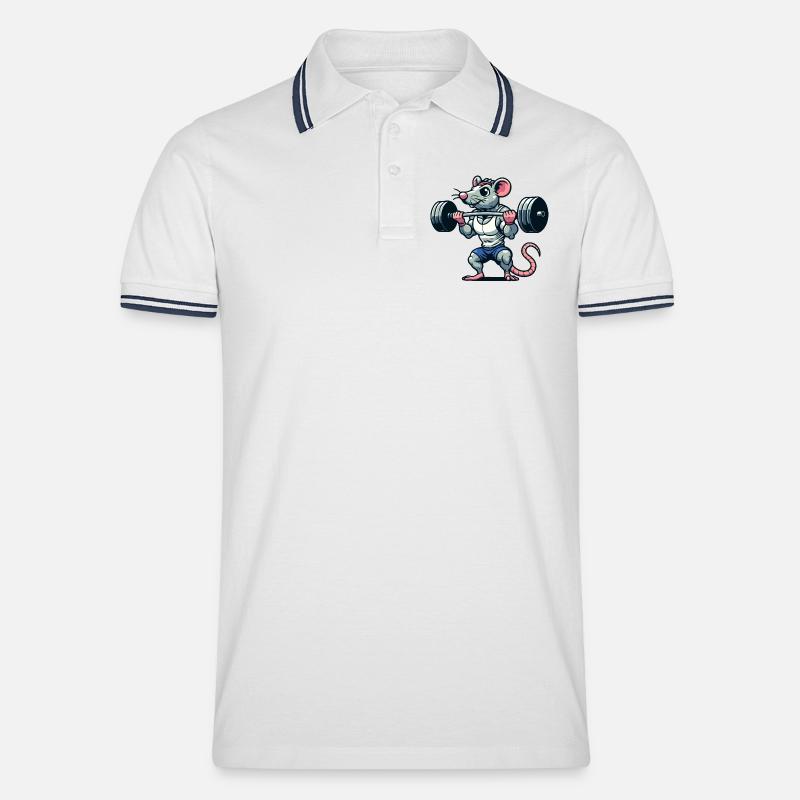 Mighty Mouse Lifter: Der Workout-Krieger - Männer Tipped Poloshirt - Weiß/Navy